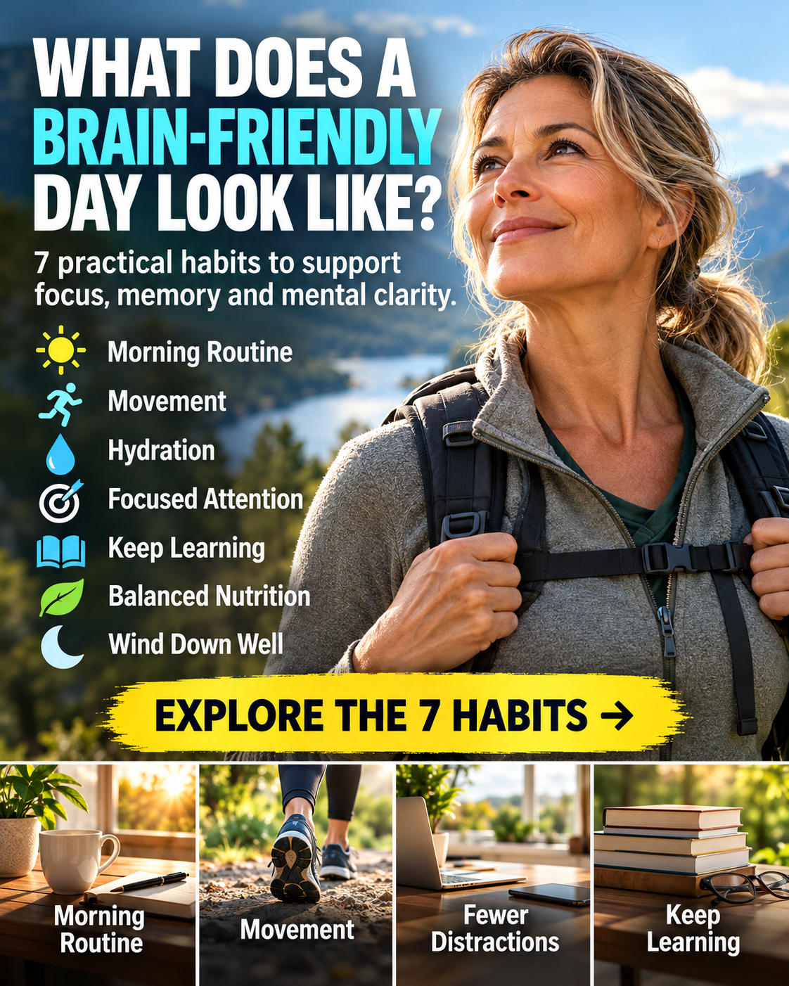 Brain Routine visual: practical habits supporting focus and memory